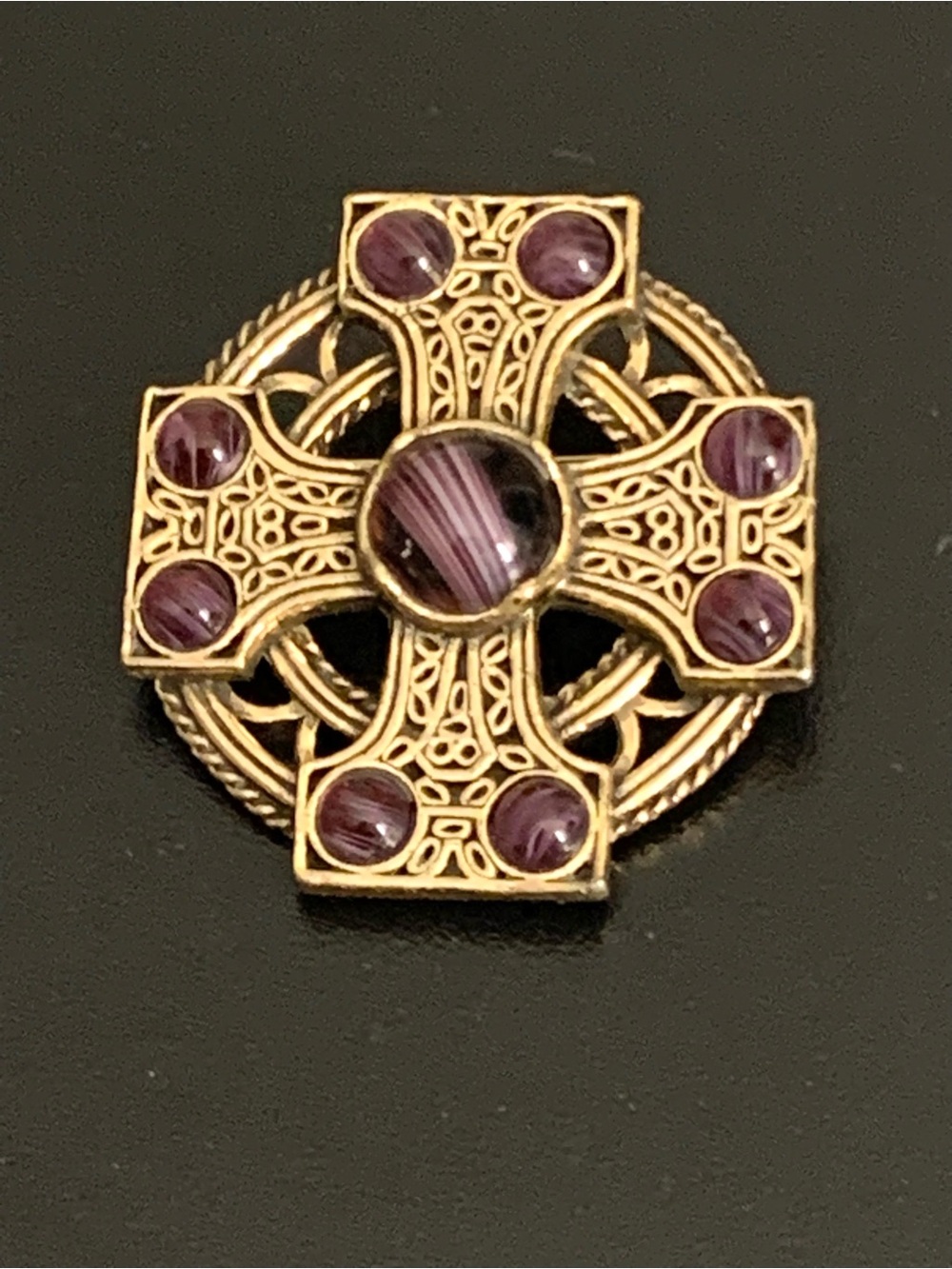 Vintage Miracle Celtic Cross Brooch / Pendant Accented With Striking Cabochons U